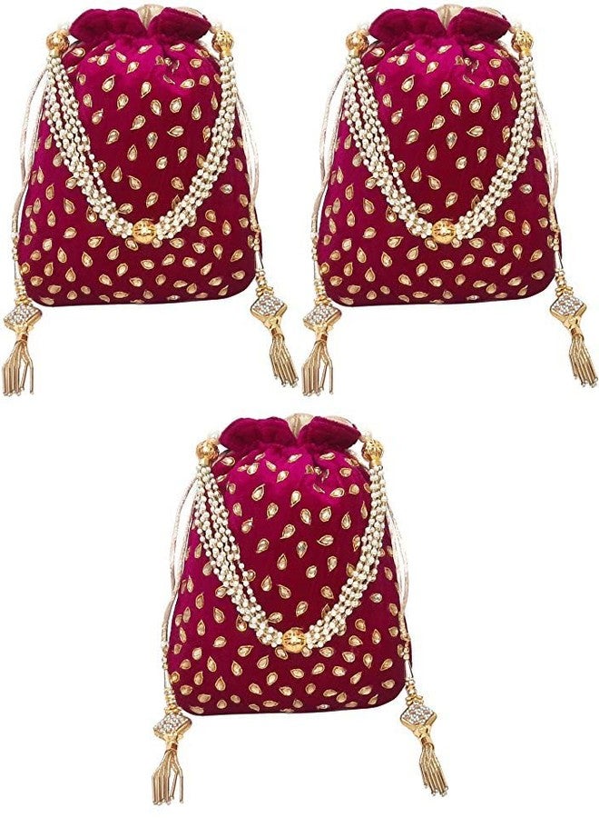 DUCHESS Women Fuchsia Potli Bag (Pack of 3)